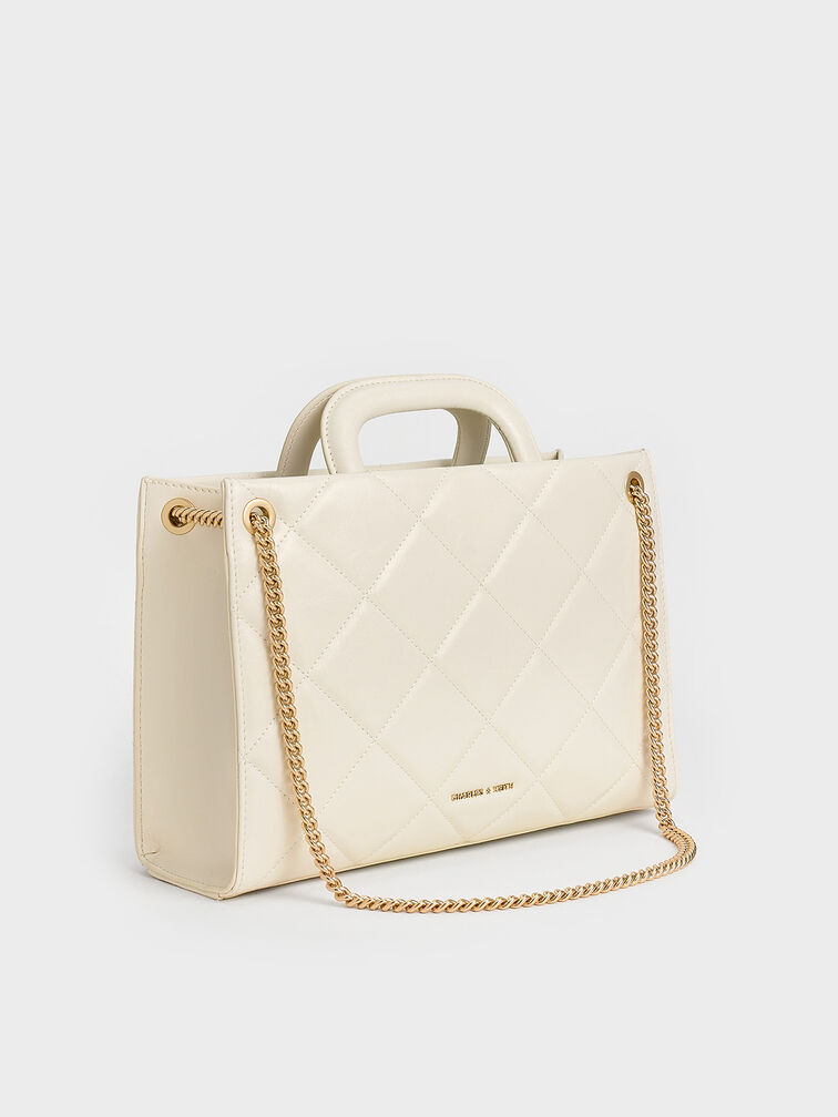 Apfra Quilted Chain-Handle Bag, Cream, hi-res