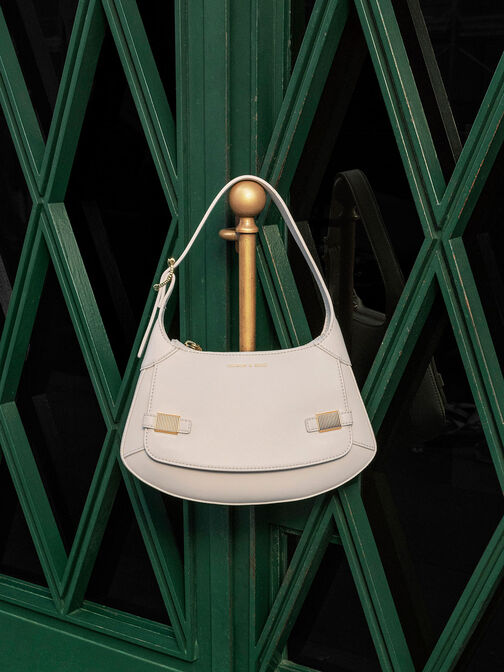 Metallic-Accent Curved Shoulder Bag, , hi-res