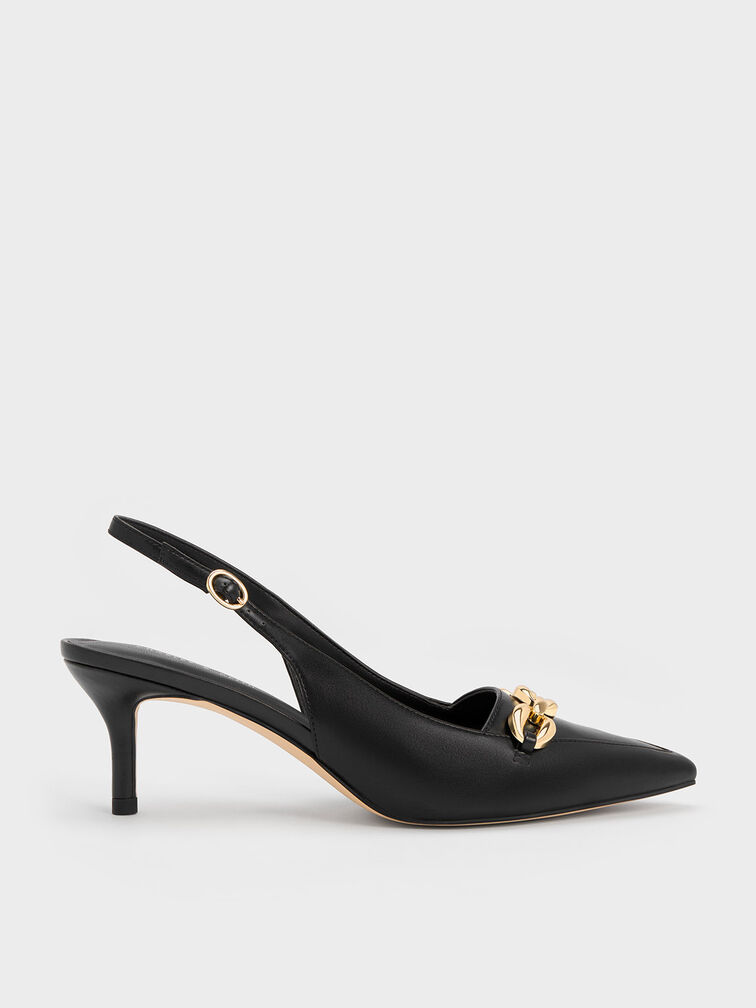 Chunky Chain-Embellished Slingback Pumps, , hi-res