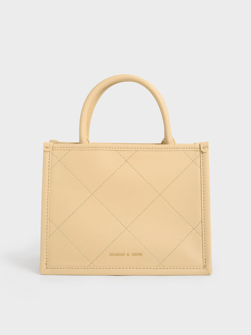 Celia Quilted Double Handle Tote Bag, สีเบจ, hi-res