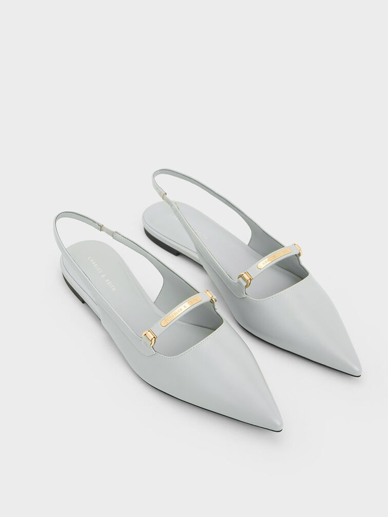 Metallic Bar Accent Slingback Flats, สีเทาอ่อน, hi-res