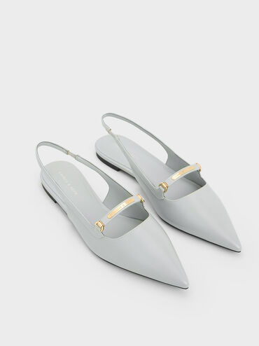 Metallic Bar Accent Slingback Flats, สีเทาอ่อน, hi-res