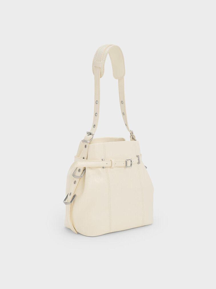 Bryna Belted Bucket Bag, Cream, hi-res