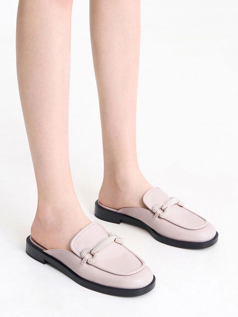 Beaded Accent Loafer Mules, , hi-res