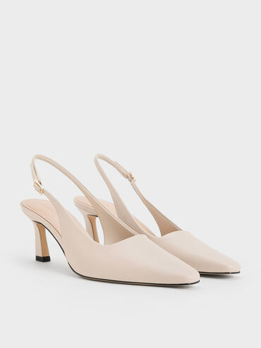 Flared Heel Slingback Pumps, Chalk, hi-res