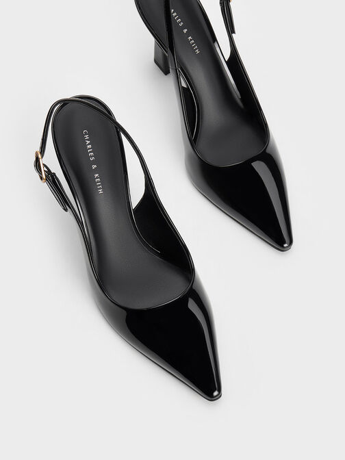 Patent Trapeze Heel Slingback Pumps, , hi-res