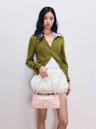Hazel Bow Panelled Shoulder Bag, Soft Pink, hi-res