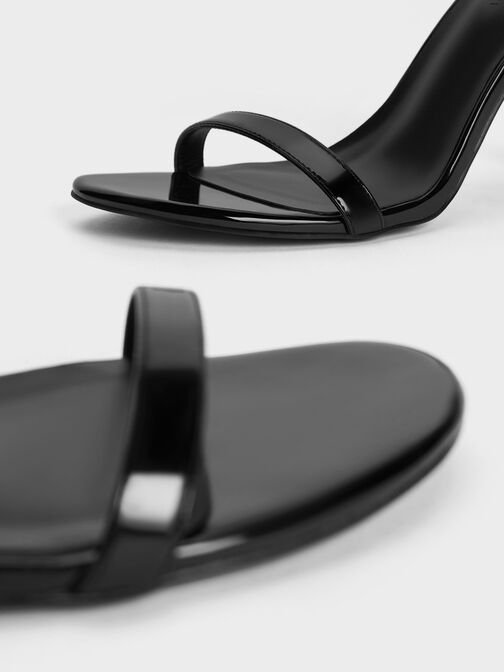 Patent Slant-Heel Ankle-Strap Sandals, หนังแก้วสีดำ, hi-res