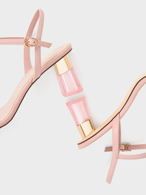 Clear Trapeze Heel Sandals, Blush, hi-res