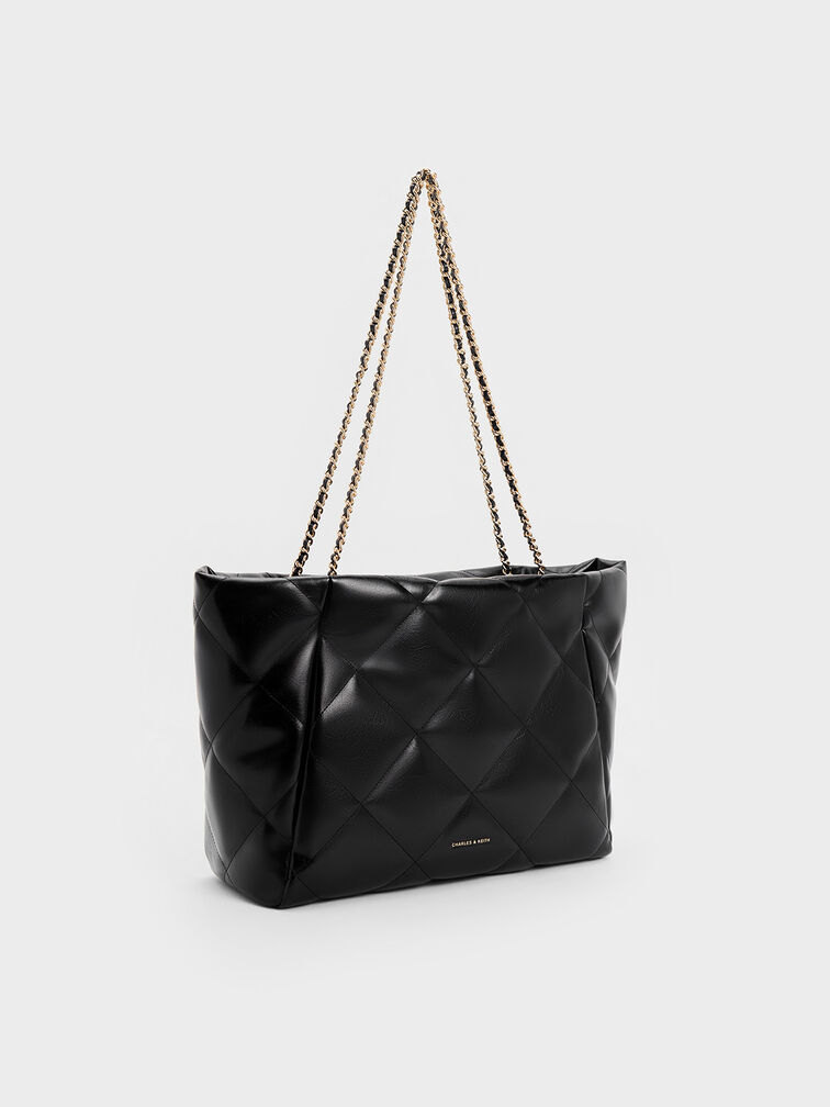 Apfra Quilted Chain-Handle Tote Bag, Black, hi-res