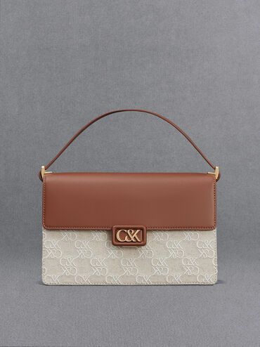 Cerys Leather & Canvas Two-Tone Shoulder Bag, Cognac, hi-res