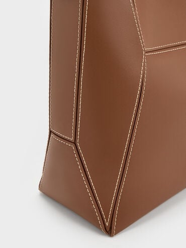 กระเป๋าโท้ทดีไซน์ลายเรขาคณิตรุ่น Nasrin, สีช็อคโกแลต, hi-res