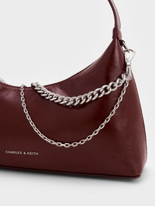 Atwood Crinkle-Effect Chain-Embellished Hobo Bag, Burgundy, hi-res