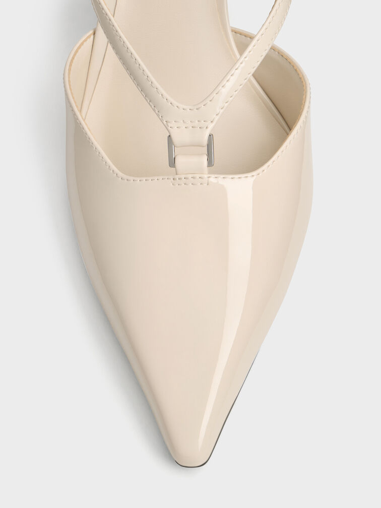Patent V-Strap Slingback Pumps, Chalk, hi-res