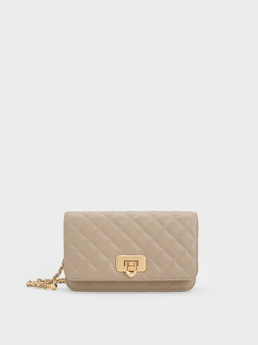 Cressida Quilted Push-Lock Clutch, Taupe, hi-res