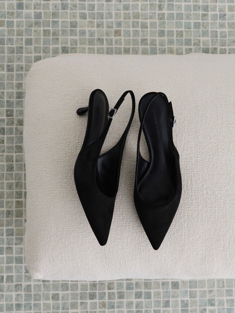 รองเท้าปิดส้นวัสดุหนังกลับสังเคราะห์แบบรัดส้นรุ่น Ruthie, สีแบล็คเท็กซ์เจอร์, hi-res