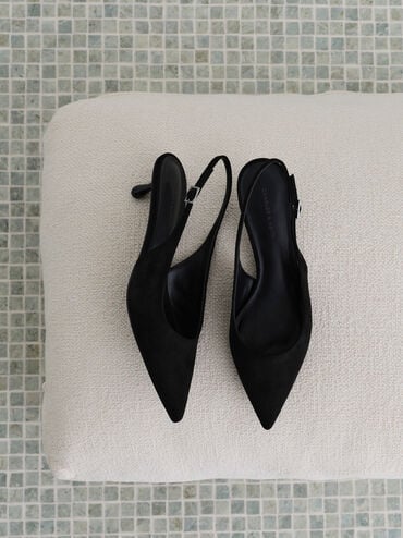 รองเท้าปิดส้นวัสดุหนังกลับสังเคราะห์แบบรัดส้นรุ่น Ruthie, สีแบล็คเท็กซ์เจอร์, hi-res