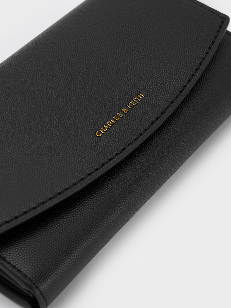 Briony Curved Flap Long Wallet, Black, hi-res