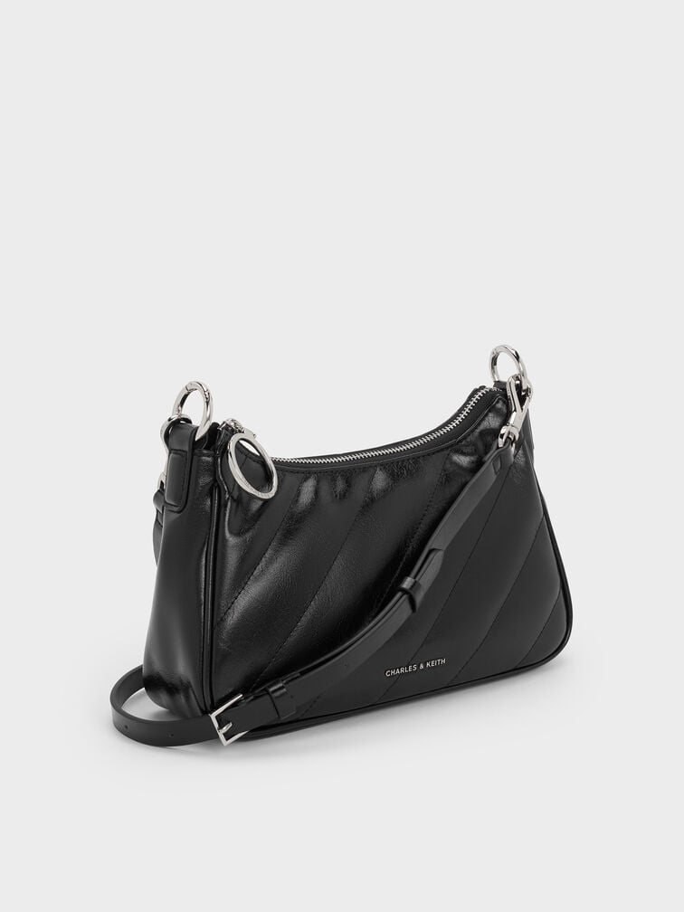 Philomena Crinkle-Effect Chain-Strap Crossbody Bag, Noir, hi-res