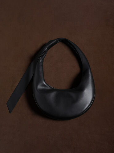 Toni Knotted Crescent Hobo Bag, Noir, hi-res