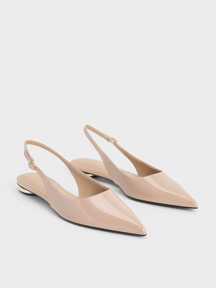 Patent Pointed-Toe Slingback Flats, สีนู้ด, hi-res