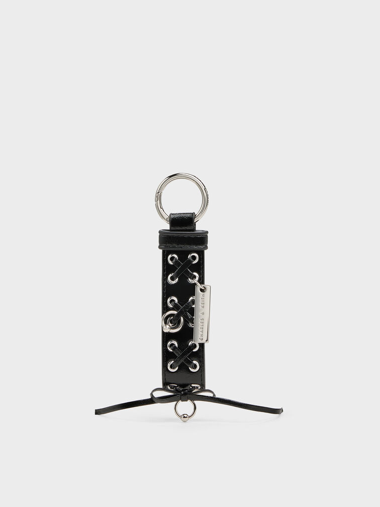 Grommet Lace-Up Bag Charm, Noir, hi-res