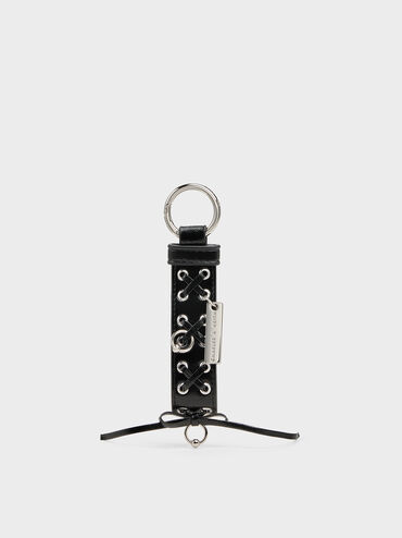 Grommet Lace-Up Bag Charm, Noir, hi-res