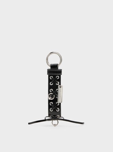 Grommet Lace-Up Bag Charm, Noir, hi-res