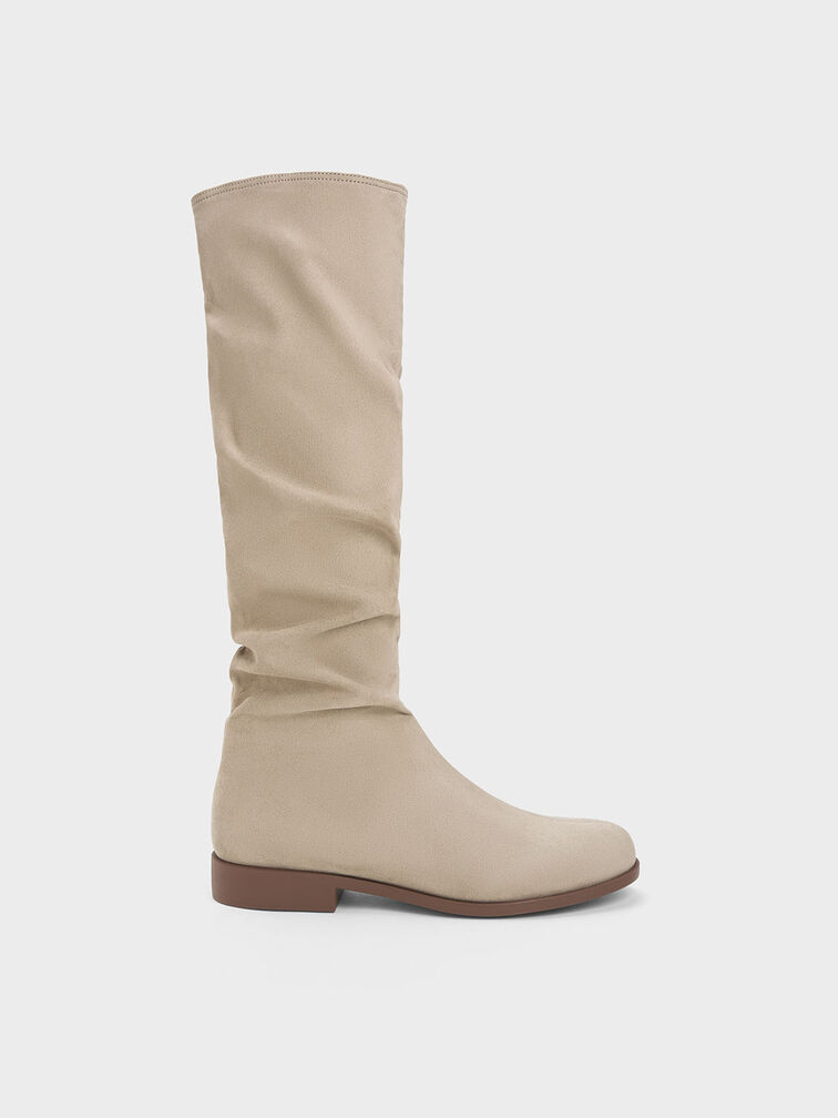 Textured Ruched Knee-High Boots, , hi-res