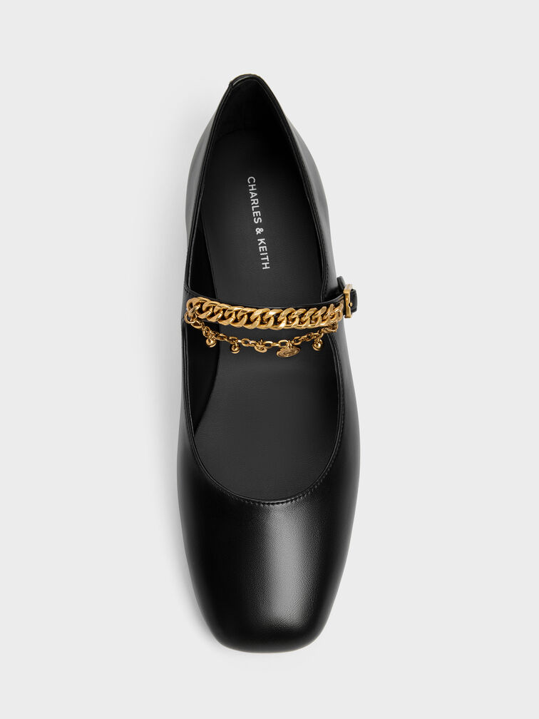 Double-Chain Charm Mary Jane Flats, Black, hi-res