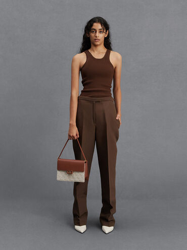 Cerys Leather & Canvas Two-Tone Shoulder Bag, Cognac, hi-res