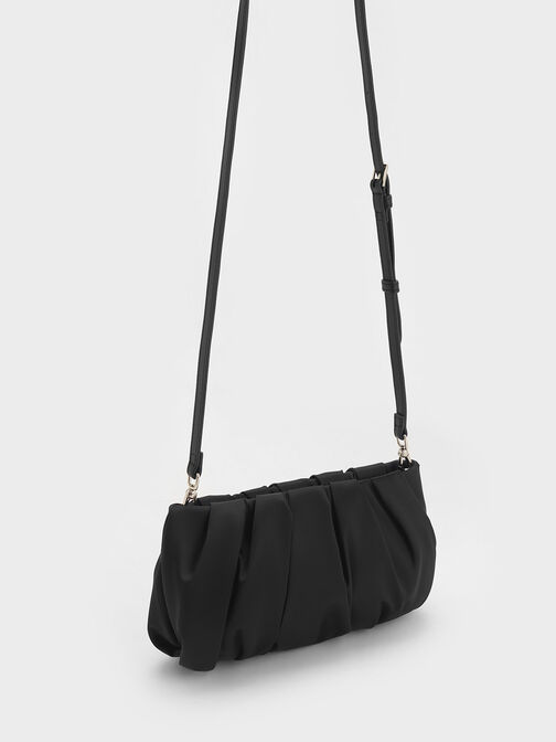 Satin Ruched Bead-Handle Bag, , hi-res