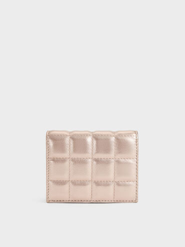 Pia Metallic Quilted Wallet On Chain, Rose Gold, hi-res