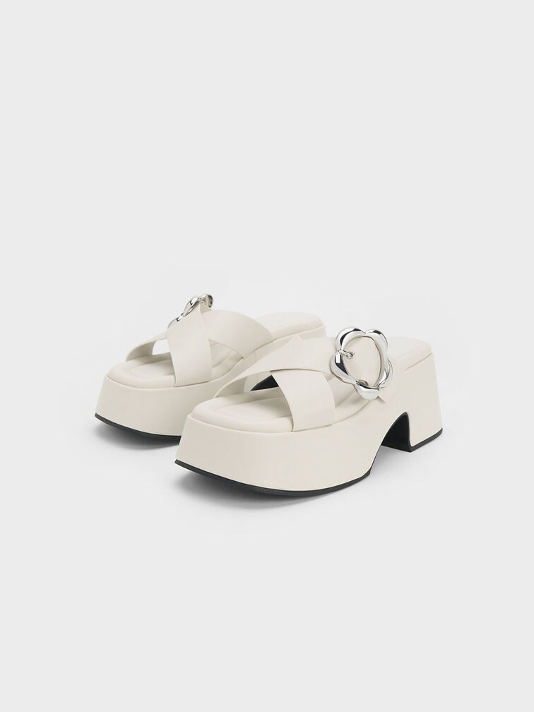 Flower-Buckle Crossover Platform Mules, , hi-res