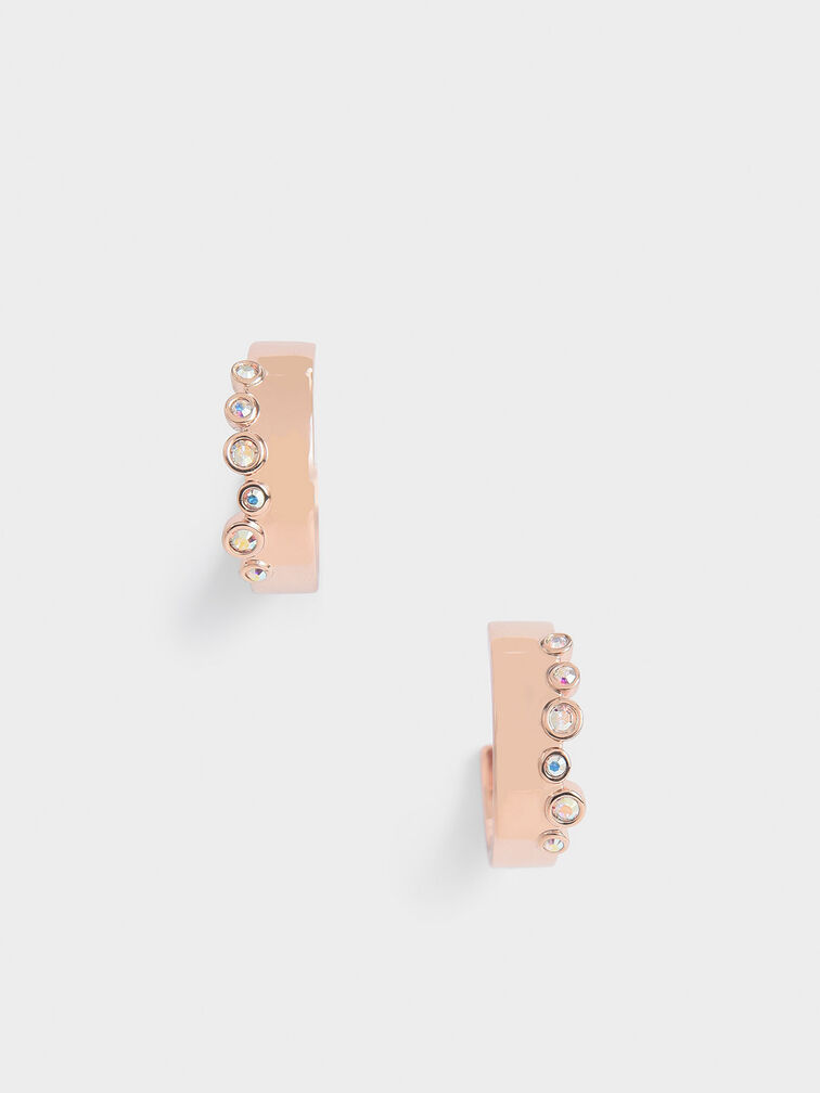 Swarovski® Crystal Studded Hoop Earrings, สีโรสโกลด์, hi-res