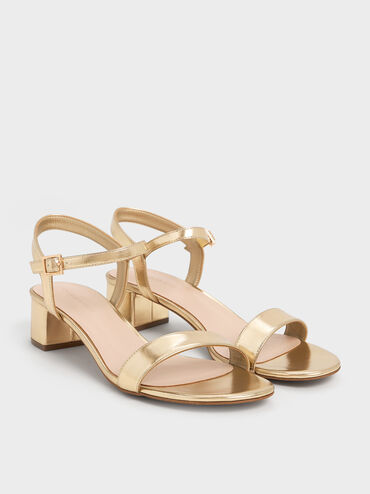 Metallic Block Heel Ankle-Strap Sandals, Light Gold, hi-res