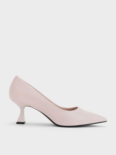 Pointed-Toe Flare Heel Pumps, สีนู้ด, hi-res