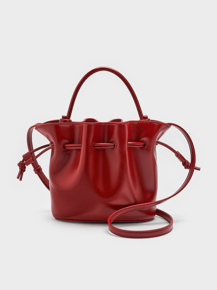 Sammie Horse-Motif Drawstring Bucket Bag, Tomato Red, hi-res