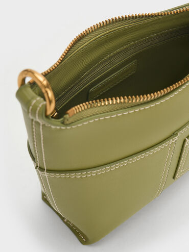 Anthea Contrast-Trim Shoulder Bag, สีโอลีฟ, hi-res