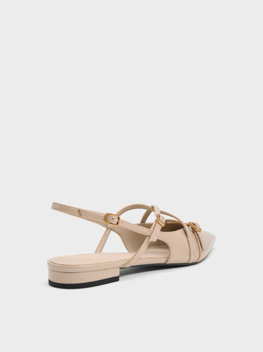 Maybelle Patent Strappy Slingback Flats, Nude, hi-res