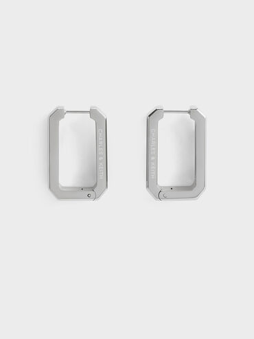 Keziah Rectangle Hoop Earrings, Silver, hi-res