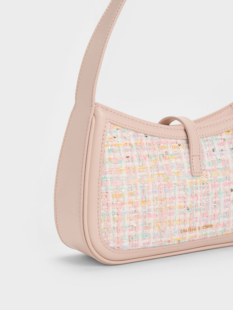 Cesia Metallic Accent Tweed Shoulder Bag, Pink, hi-res