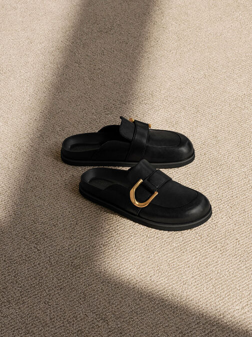 Gabine Buckled Leather Loafer Mules, , hi-res