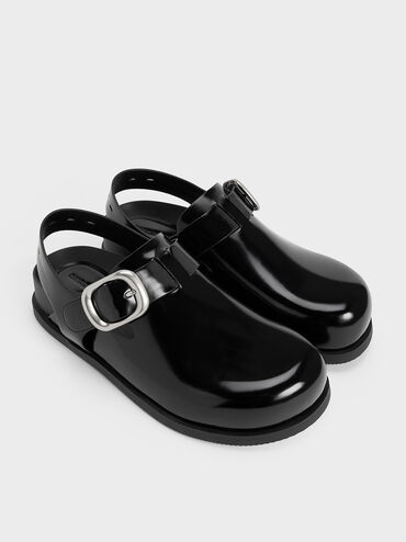 Buckled Slingback Mules, Black Boxed, hi-res