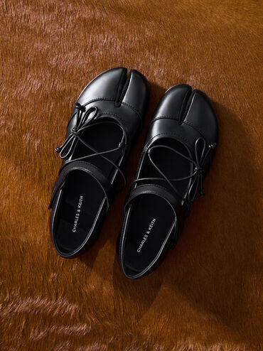 Aether Lace-Up Split-Toe Mary Jane Flats, Black, hi-res