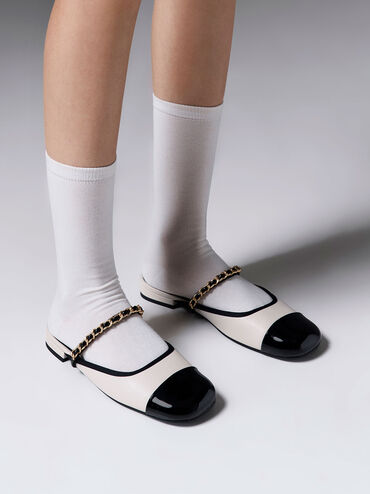 Patent Two-Tone Chain-Strap Mules, , hi-res