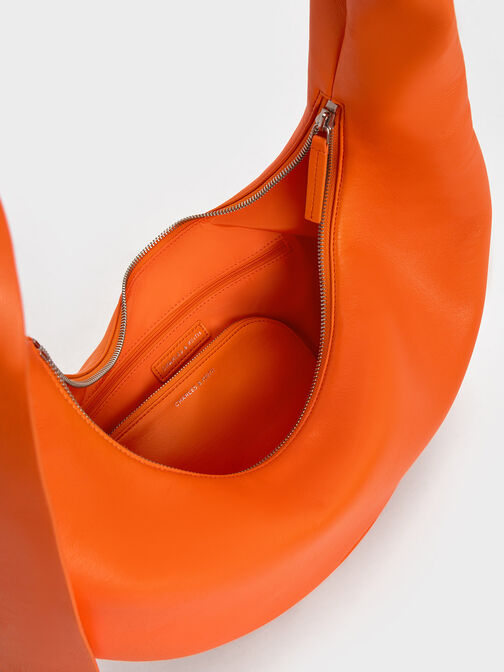 กระเป๋าโฮโบทรงโค้งดีเทลแบบผูกปมรุ่น Toni, สีส้ม, hi-res