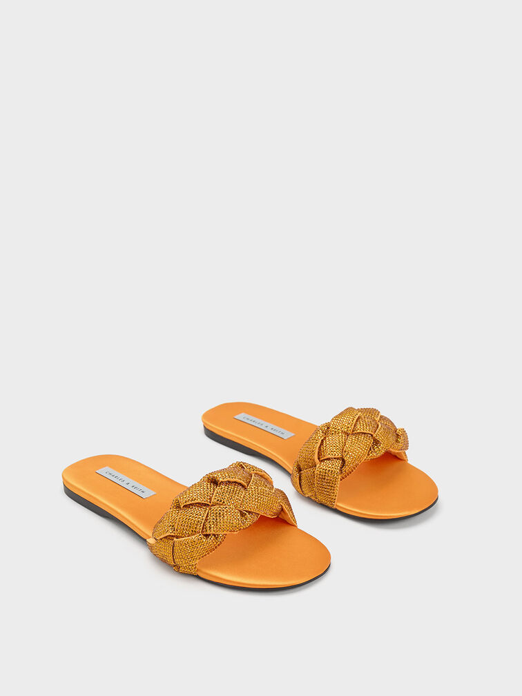 Gem-Embellished Braided Strap Slides, , hi-res
