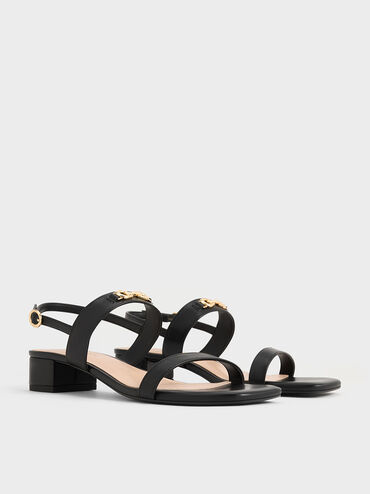 Metallic-Accent Slingback Sandals, Black, hi-res