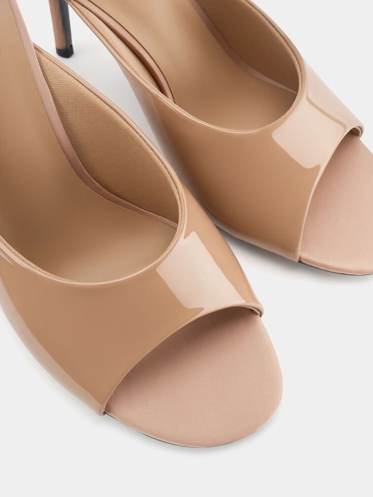 Patent Stiletto Mules, Nude, hi-res